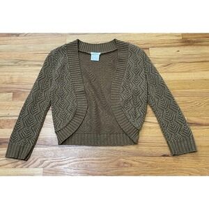 Cache Cardigan Shrug‎ Sweater Women's 8 Brown Metallic Knit Y2k Vintage Boho
